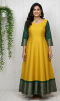 Golden Yellow Silk Anarkali Kurti with Green Border