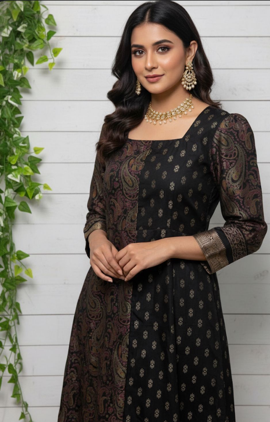 Elegant Black and Golden Designer Anarkali Kurti