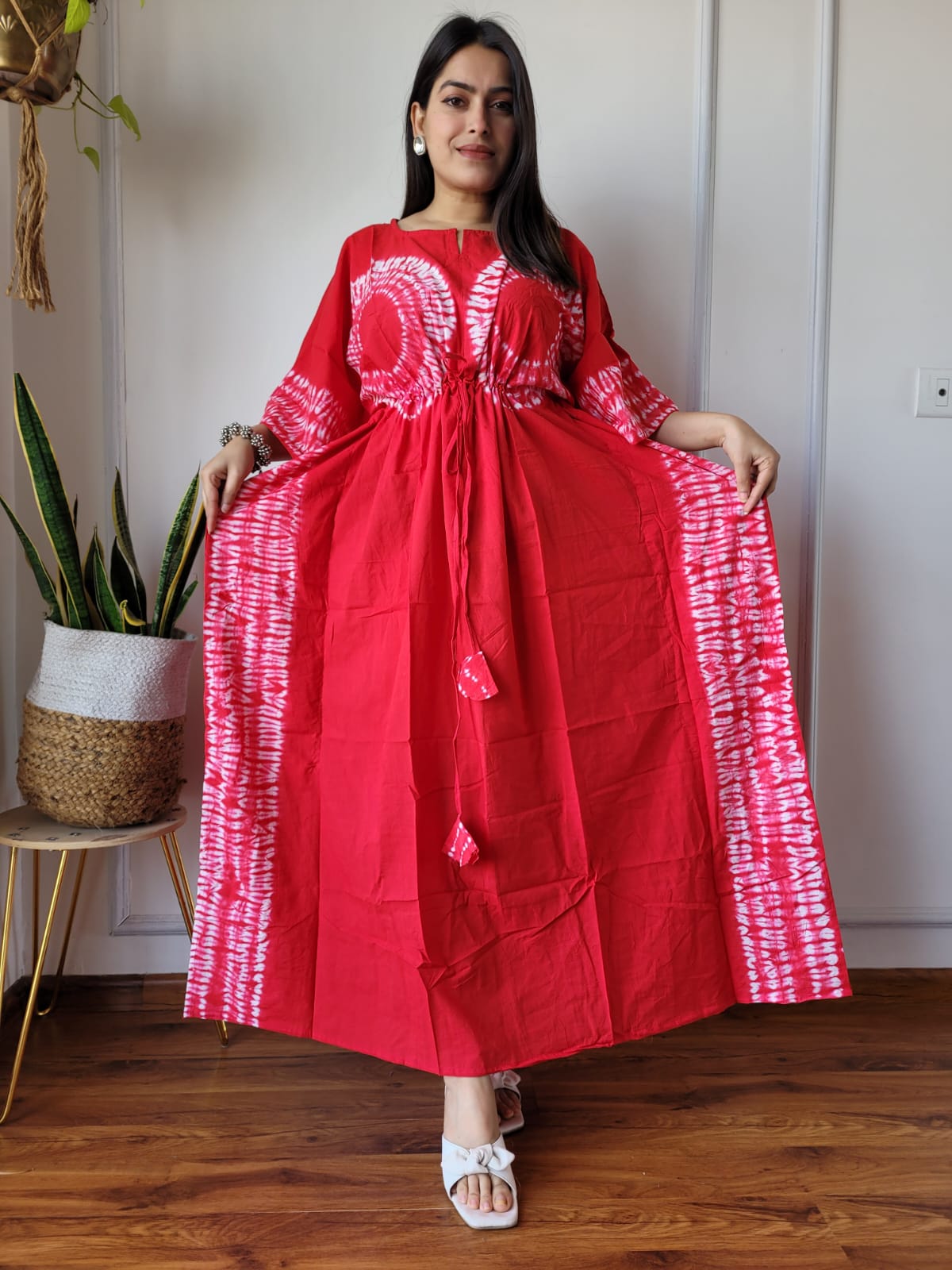 Hand Block Printed 100% Pure Cotton Kaftan Maroon Red