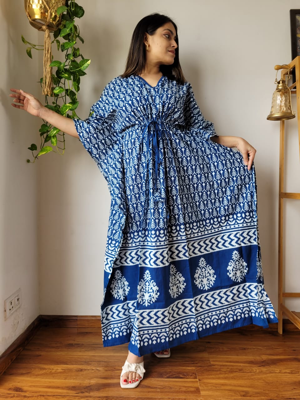 Hand Block Printed 100% Pure Cotton Kaftan Indigo
