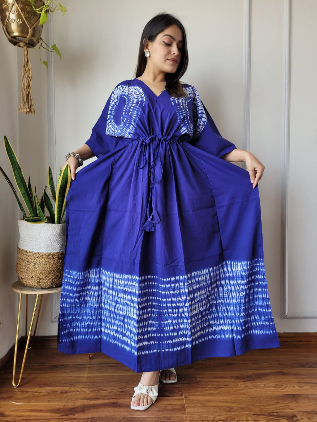 Hand Block Printed 100% Pure Cotton Kaftan Indigo