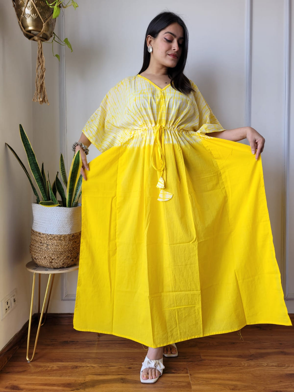 Hand Block Printed 100% Pure Cotton Kaftan YELLOW