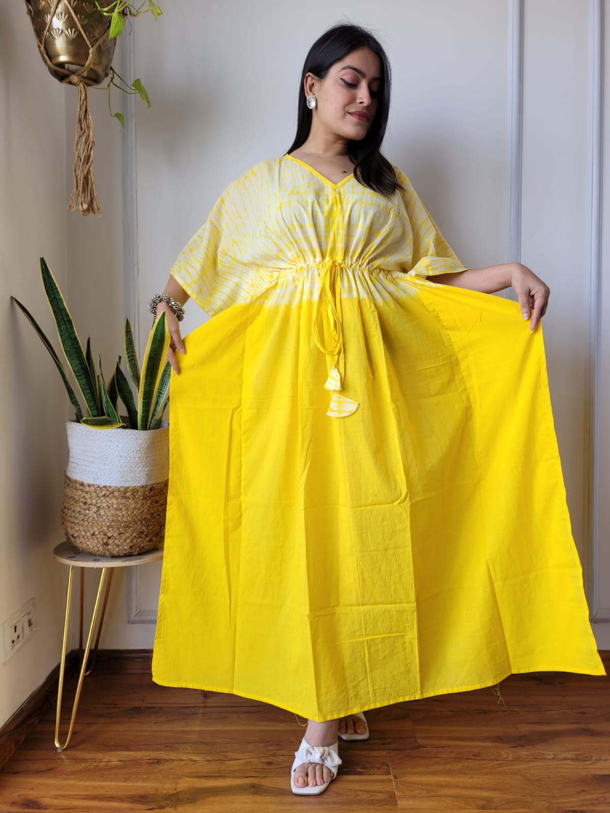 Hand Block Printed 100% Pure Cotton Kaftan YELLOW