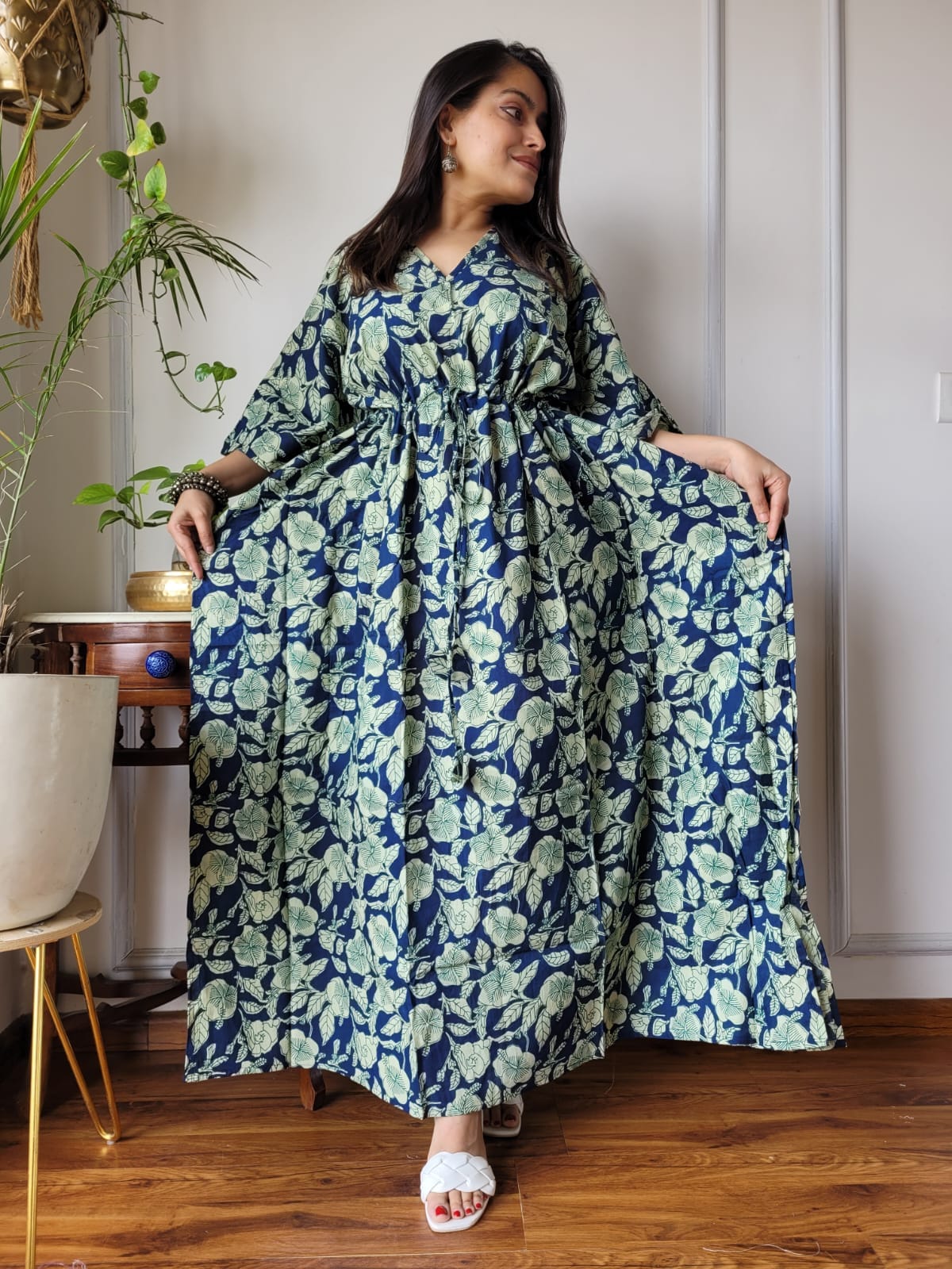 Hand Block Printed 100% Pure Cotton Kaftan green