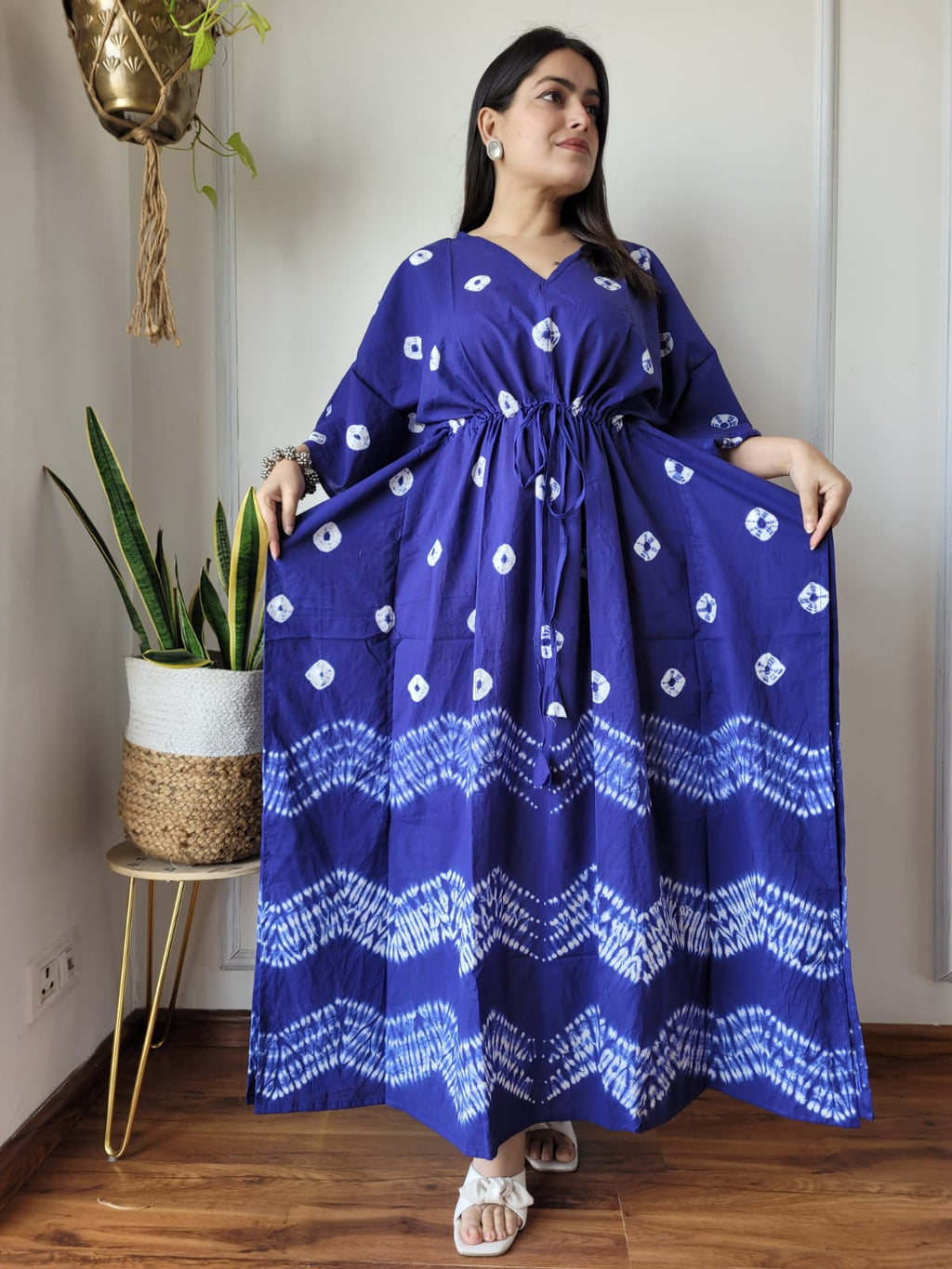 Hand Block Printed 100% Pure Cotton Kaftan Indigo