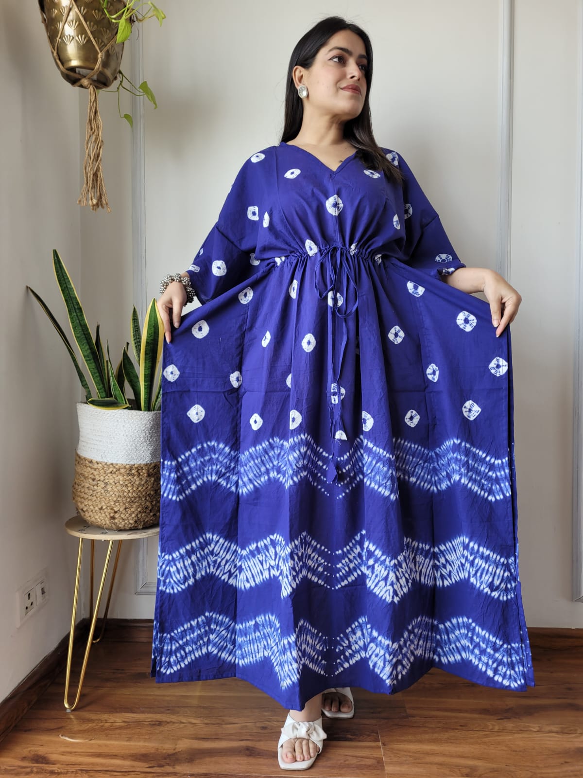 Hand Block Printed 100% Pure Cotton Kaftan Indigo