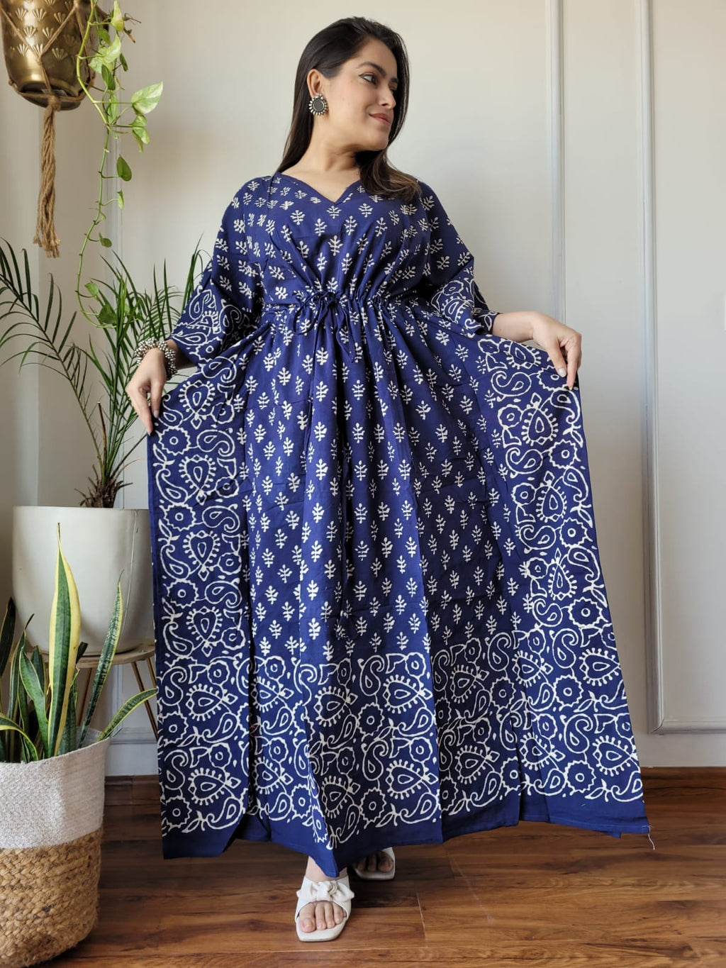 Hand Block Printed 100% Pure Cotton Kaftan Indigo