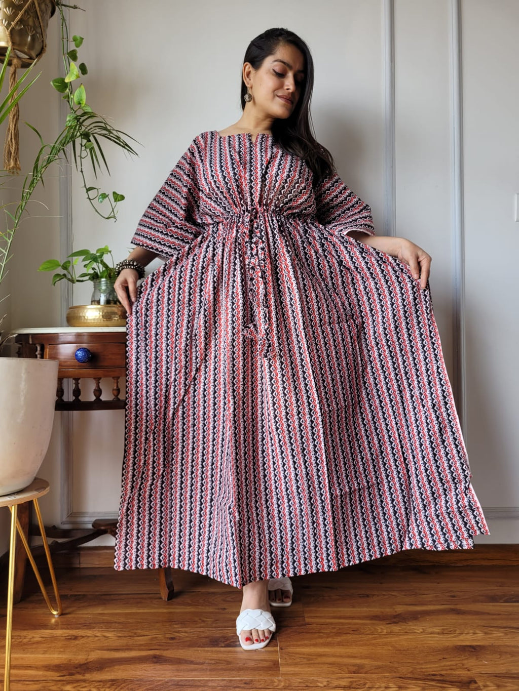 Hand Block Printed 100% Pure Cotton Kaftan Maroon Red