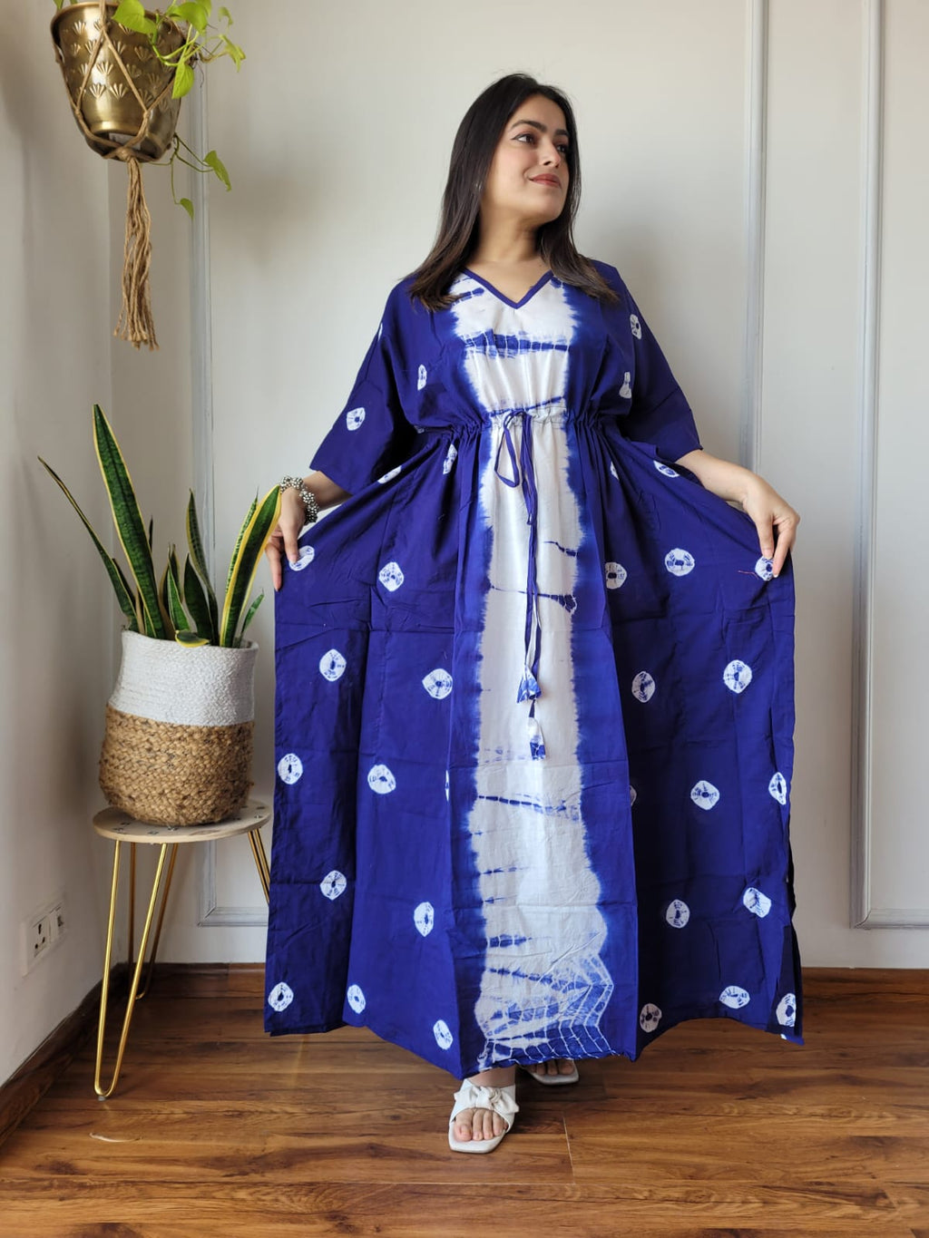 Hand Block Printed 100% Pure Cotton Kaftan Indigo