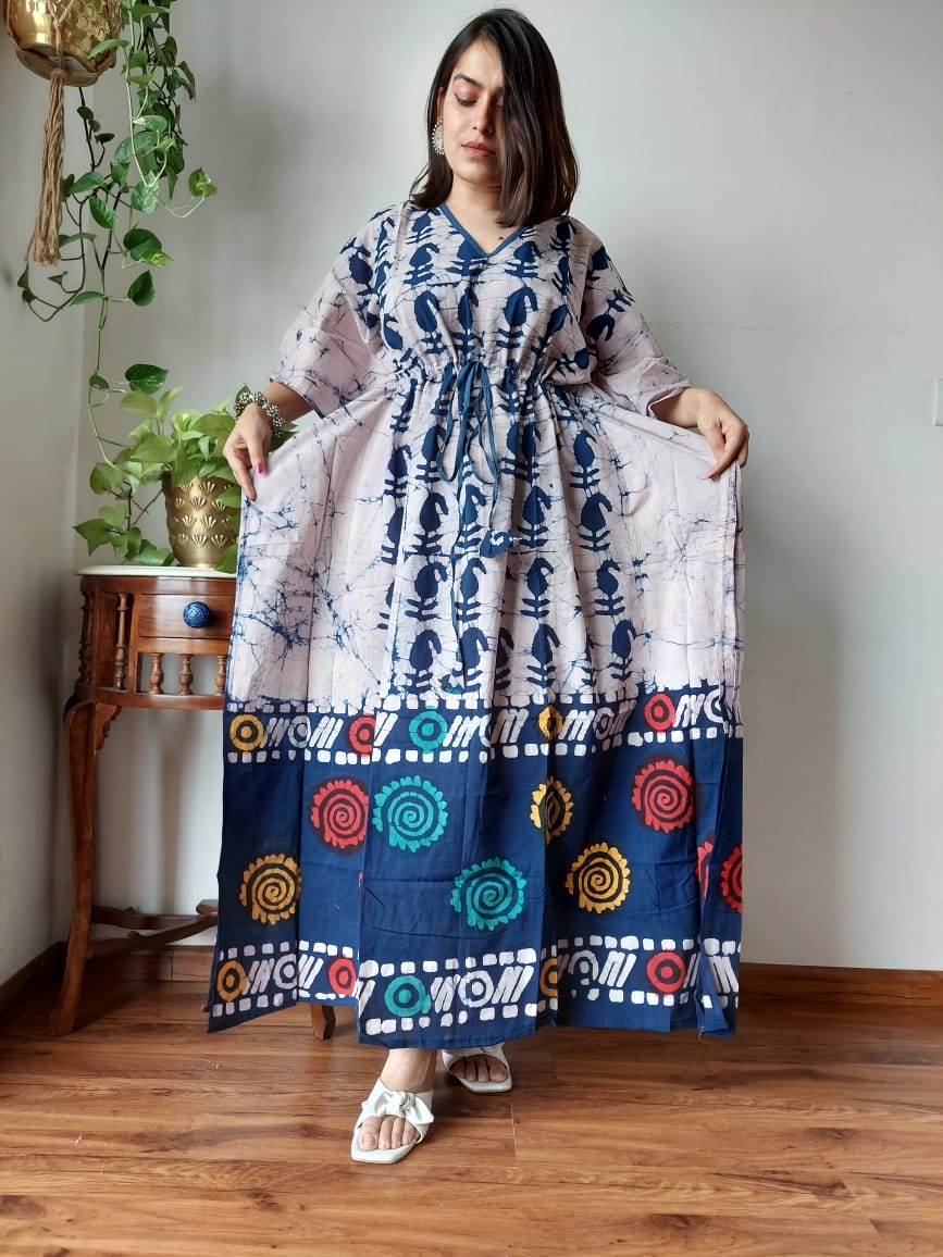 Hand Block Printed 100% Pure Cotton Kaftan Indigo
