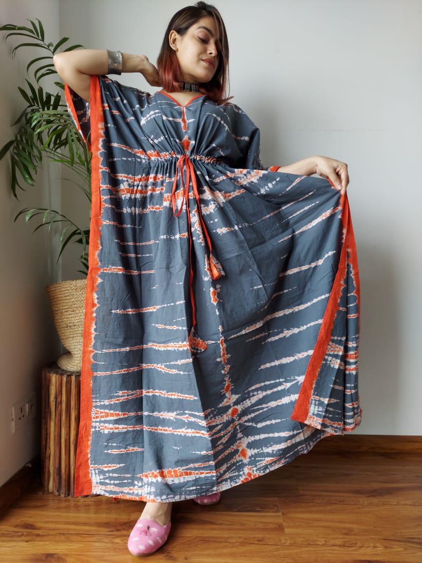 Hand Block Printed 100% Pure Cotton Kaftan Indigo