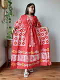 Hand Block Printed 100% Pure Cotton Kaftan Maroon Red