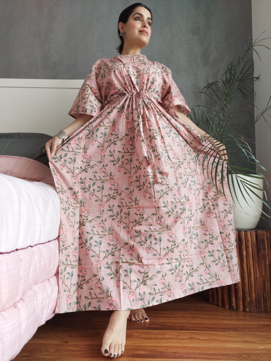 Hand Block Printed Kaftan - Earthy Floral