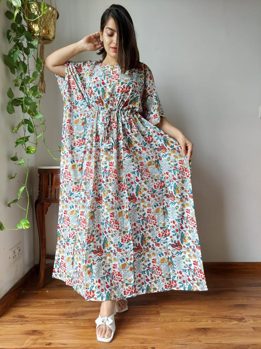 Hand Block Printed Kaftan - Earthy Floral