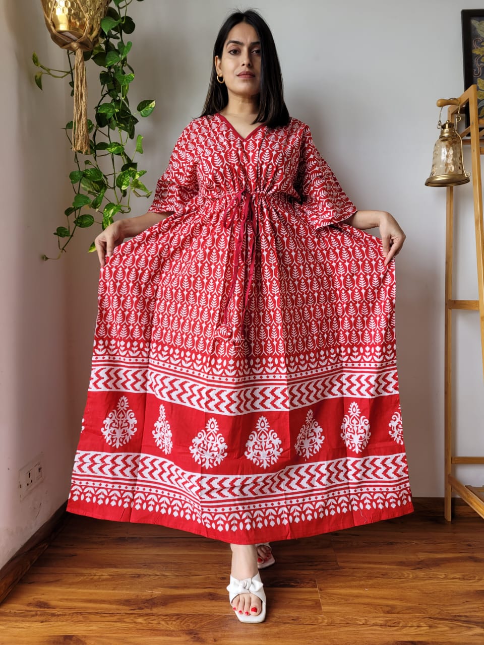 Hand Block Printed 100% Pure Cotton Kaftan Maroon Red