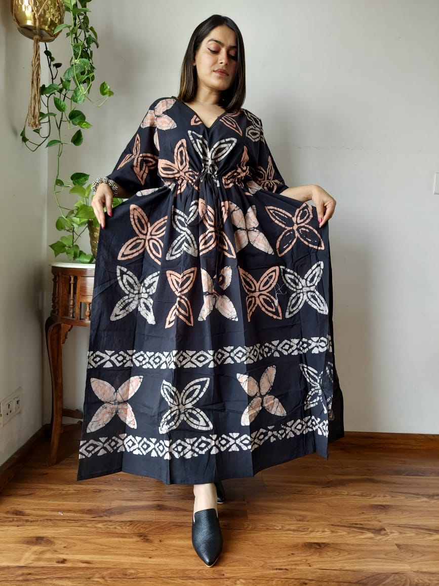 Hand Block Printed 100% Pure Cotton Kaftan Indigo