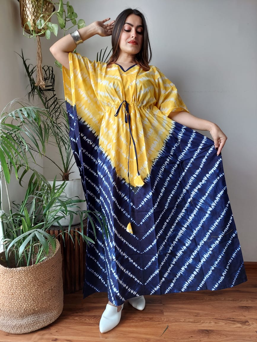 Hand Block Printed 100% Pure Cotton Kaftan YELLOW