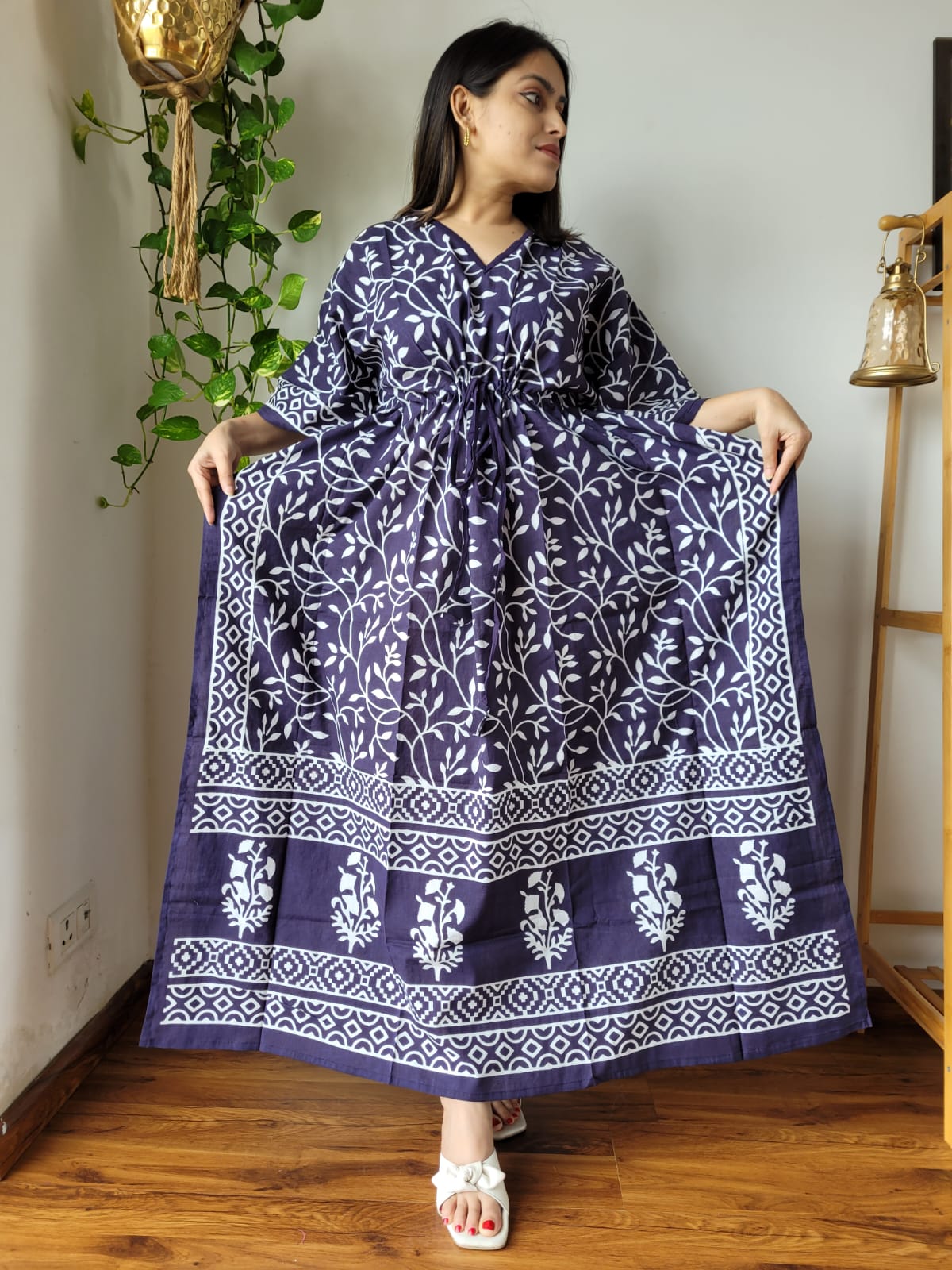 Hand Block Printed 100% Pure Cotton Kaftan Indigo
