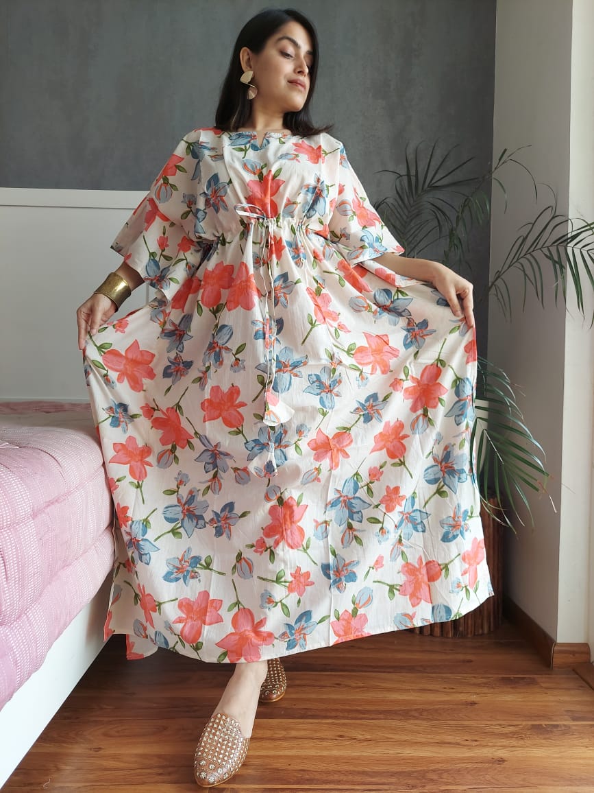 Hand Block Printed Kaftan - Earthy Floral