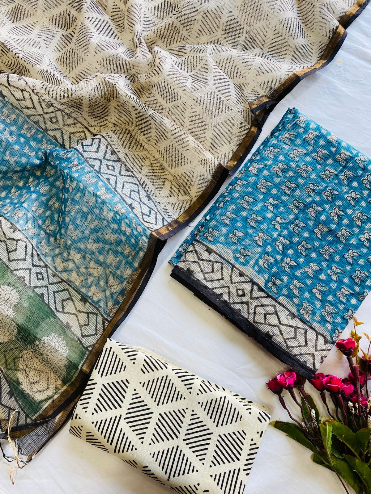 Handblock Printed Pure Kota Doria purple Suit Set