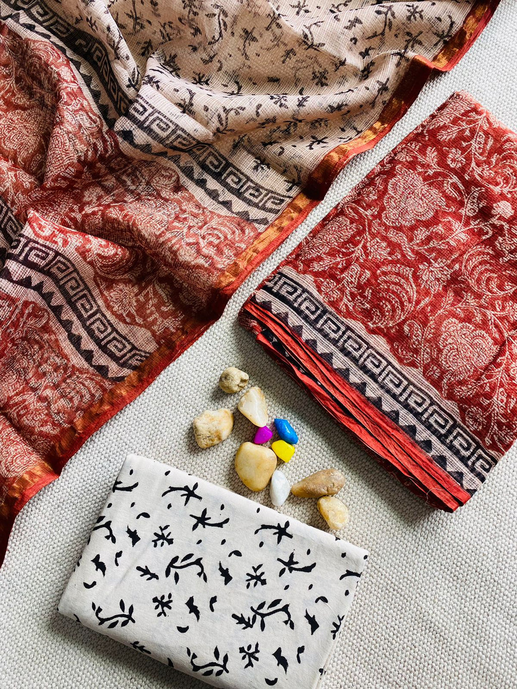 Handblock Printed Pure Kota Doria maroon Suit Set