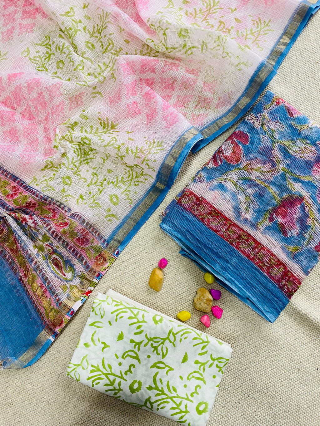 Handblock Printed Pure Kota Doria purple Suit Set