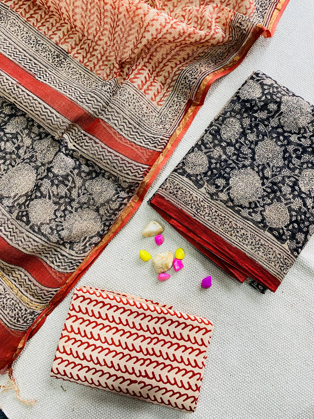 Handblock Printed Pure Kota Doria maroon Suit Set