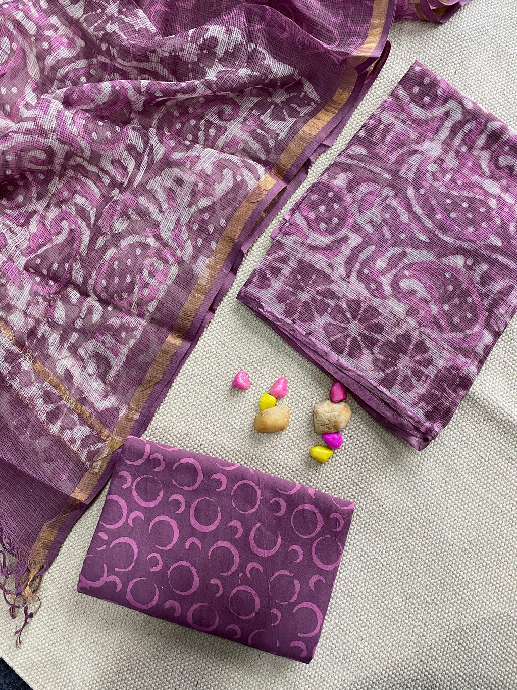 Handblock Printed Pure Kota Doria purple Suit Set