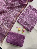 Handblock Printed Pure Kota Doria purple Suit Set