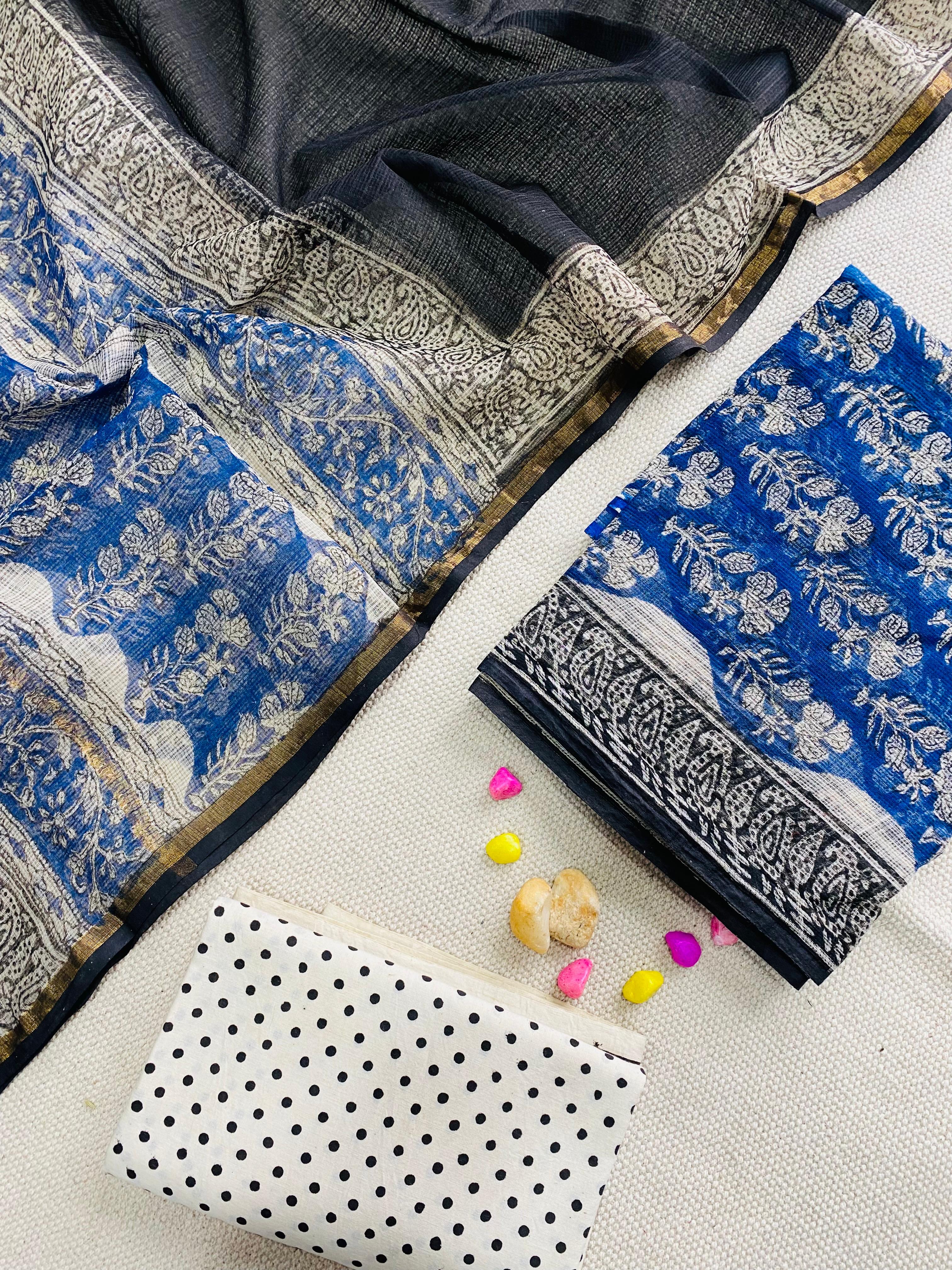 Handblock Printed Pure Kota Doria purple Suit Set