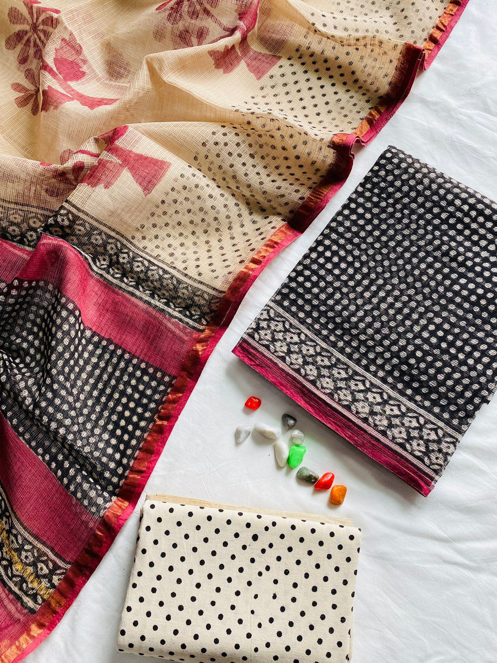 Handblock Printed Pure Kota Doria black Suit Set