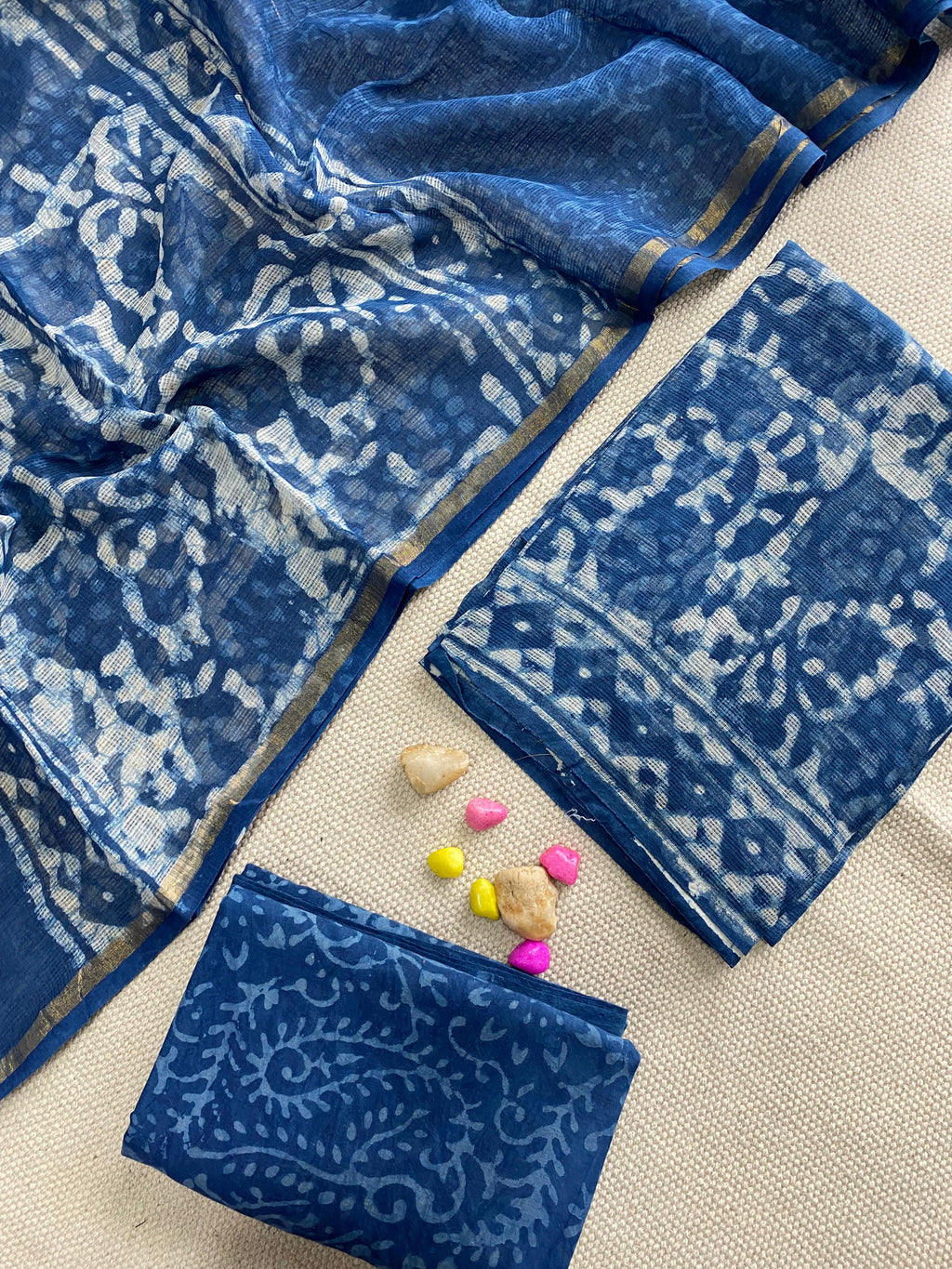 Handblock Printed Pure Kota Doria purple Suit Set