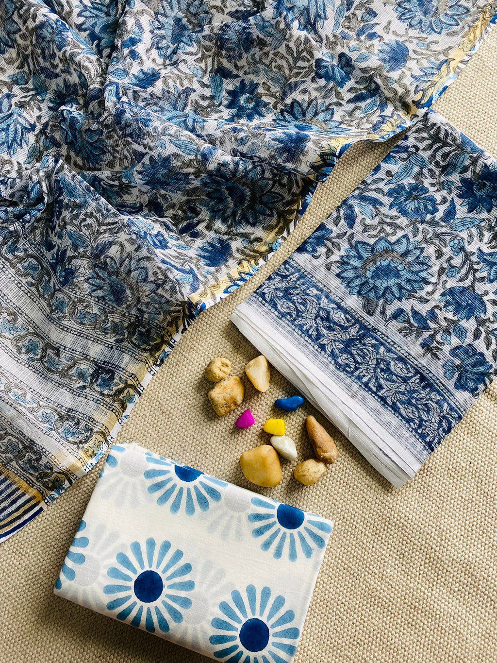 Handblock Printed Pure Kota Doria purple Suit Set