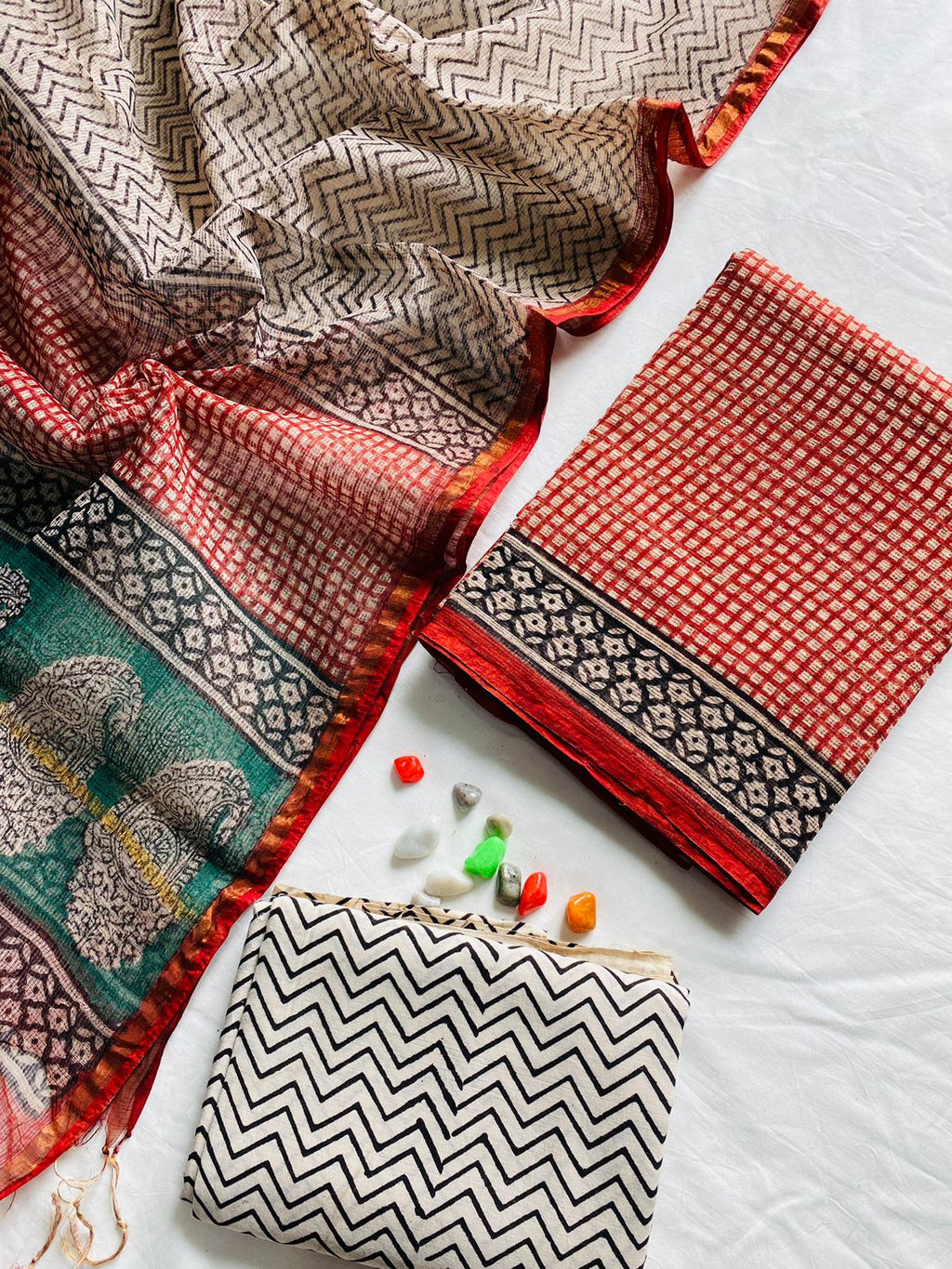 Handblock Printed Pure Kota Doria maroon Suit Set