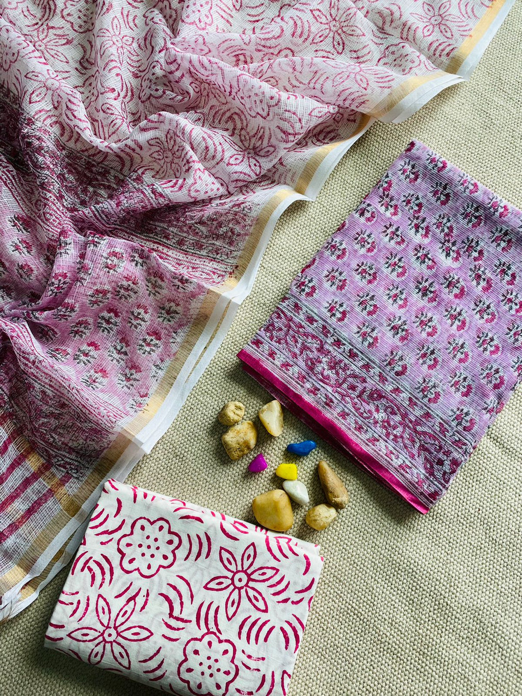Handblock Printed Pure Kota Doria purple Suit Set
