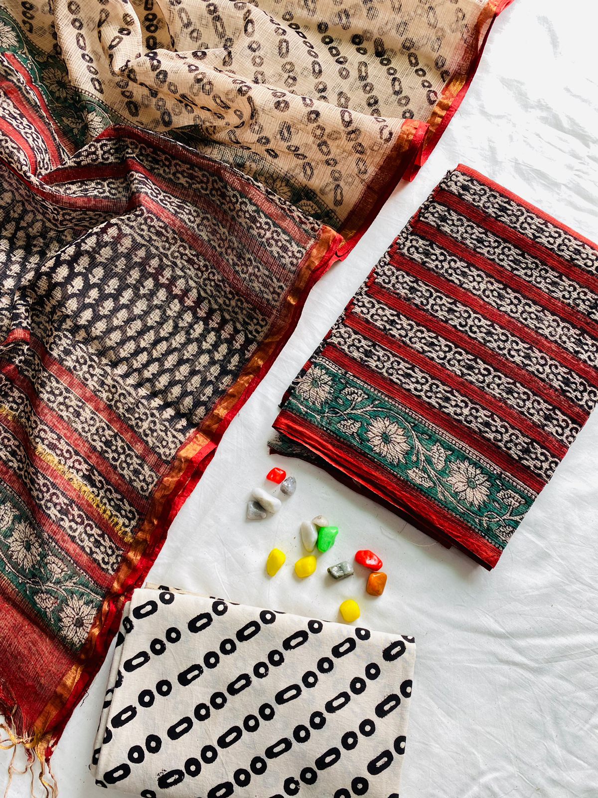 Handblock Printed Pure Kota Doria maroon Suit Set