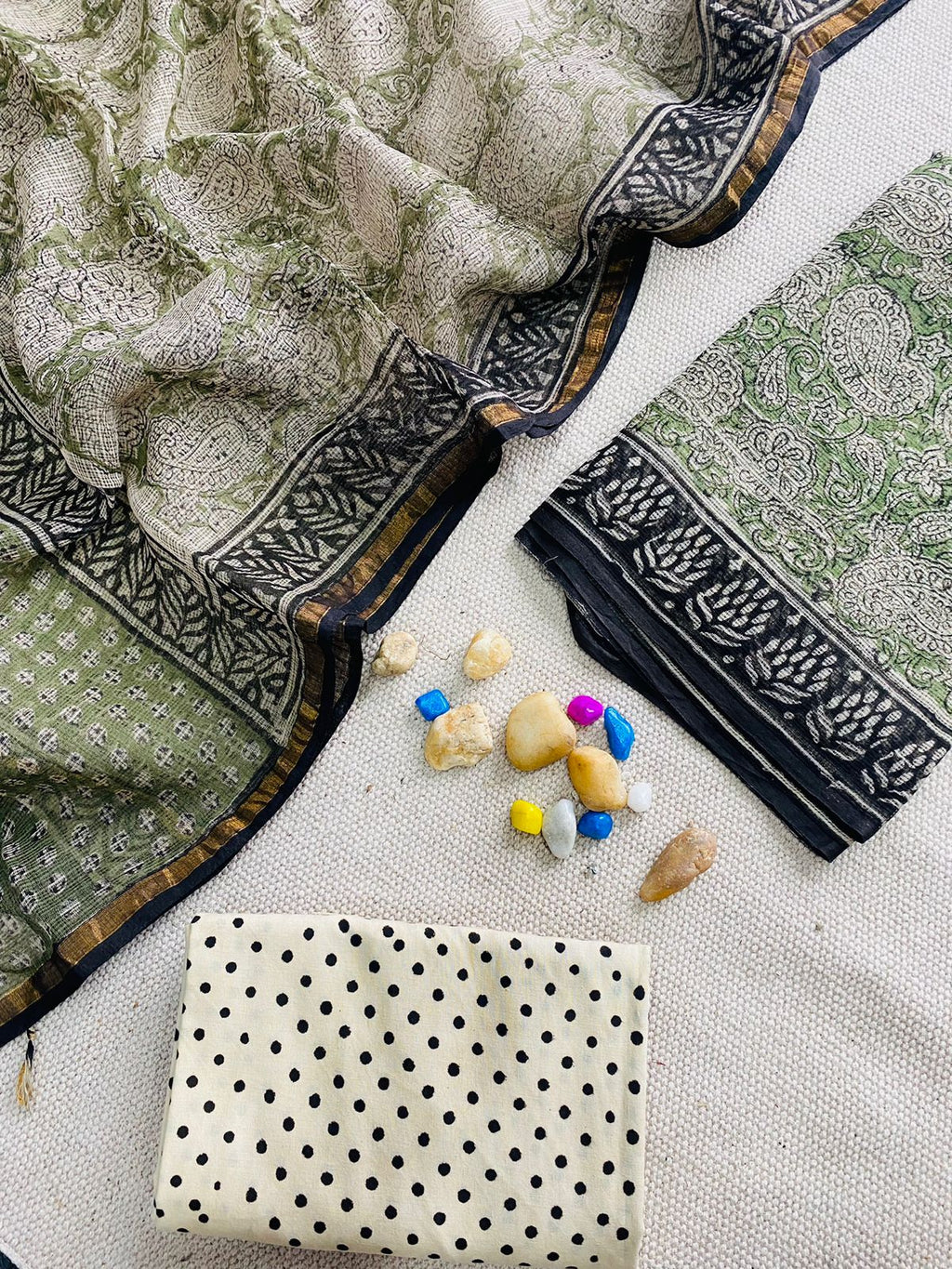 Handblock Printed Pure Kota Doria white Suit Set