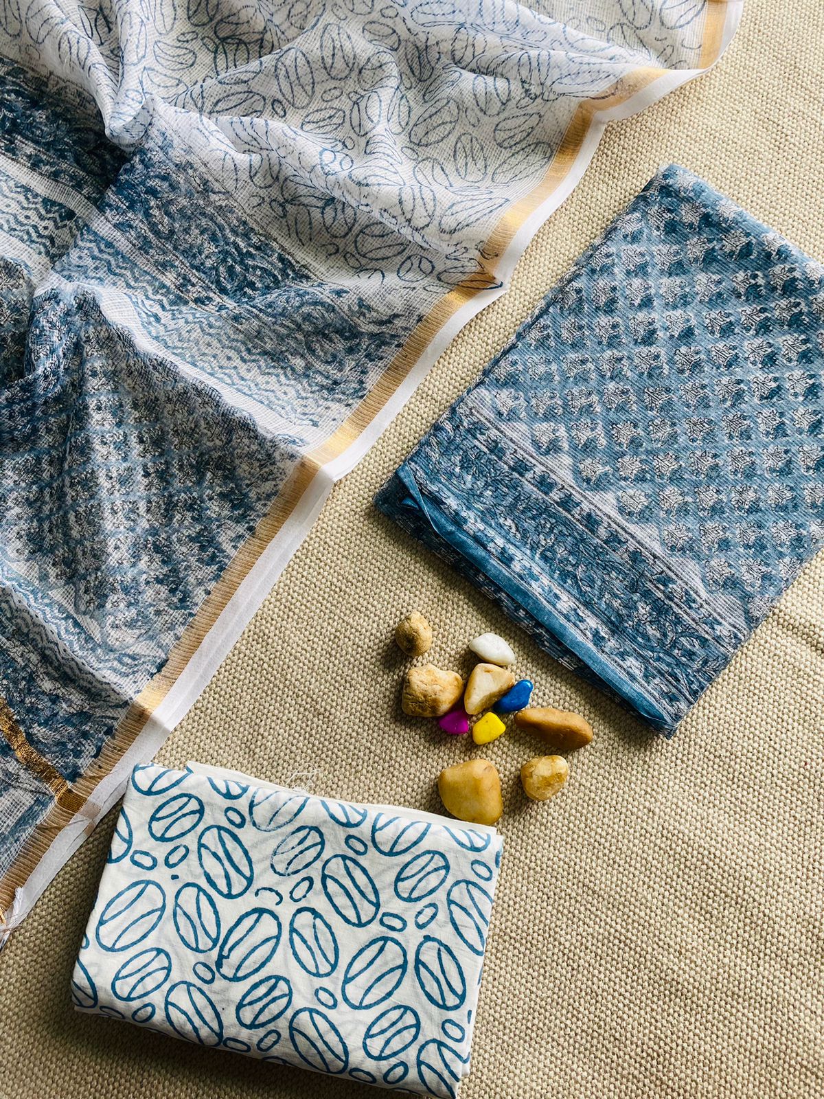 Handblock Printed Pure Kota Doria purple Suit Set