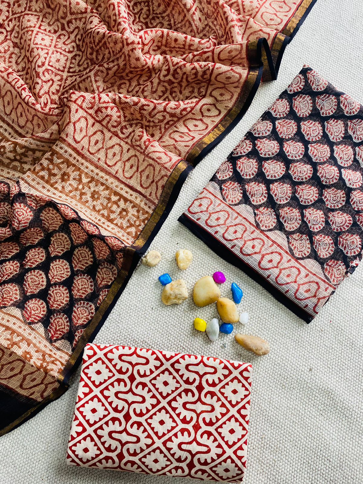 Handblock Printed Pure Kota Doria maroon Suit Set