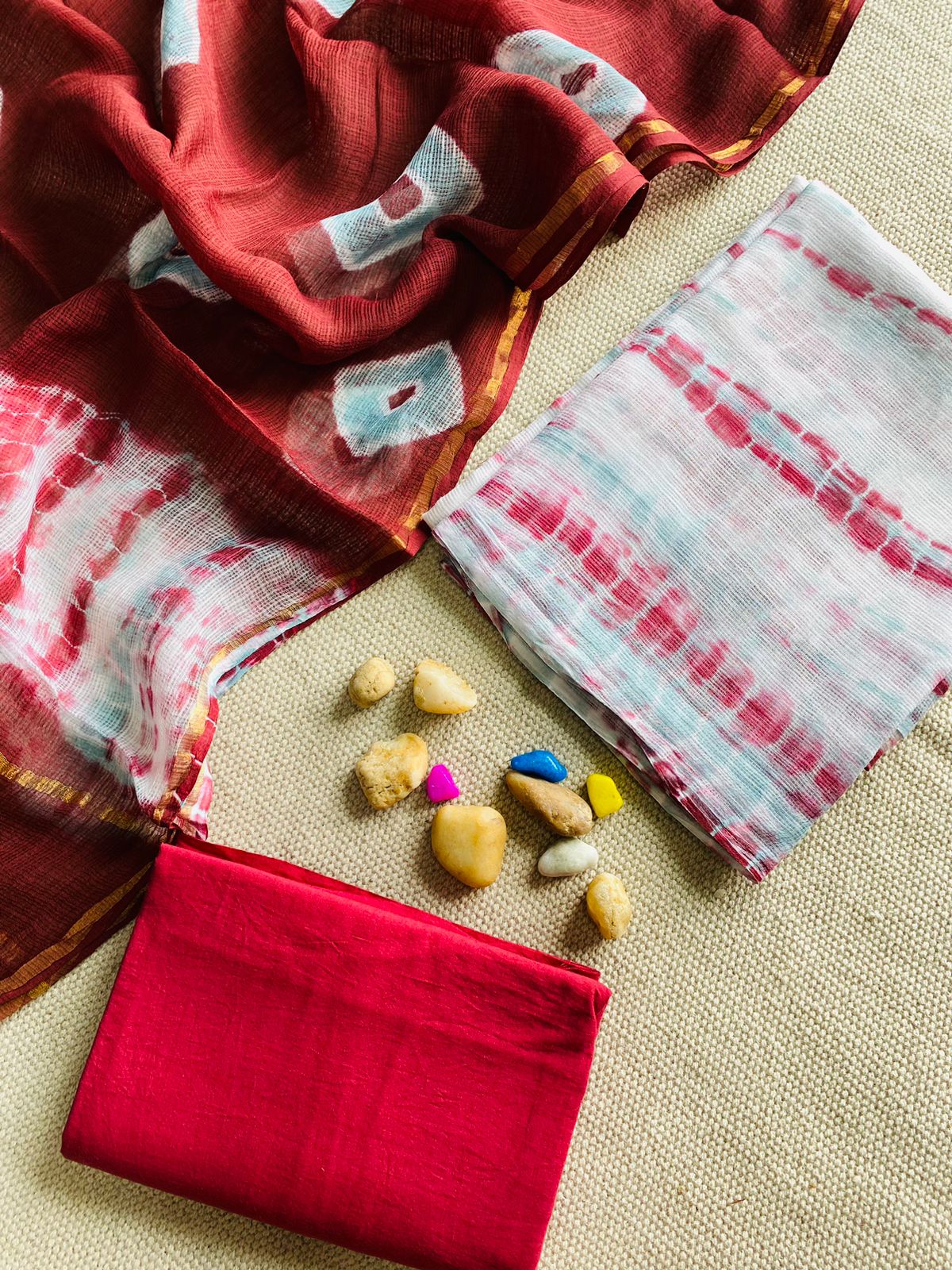 Handblock Printed Pure Kota Doria maroon Suit Set