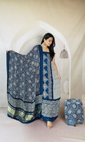 Pure Modal Silk Ajrakh Hand-Block Printed Suit –indigo
