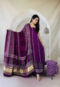 Pure Modal Silk Ajrakh Hand-Block Printed Suit –purple
