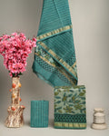 Handblock Printed Pure Kota Doria blue Suit Set with Cotton Pajama